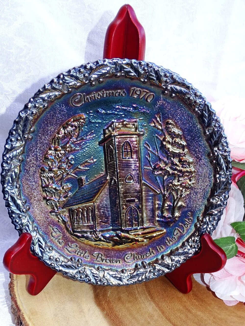 Fenton “The Little Brown Church in the Vale” Carnival Glass Wall Plate